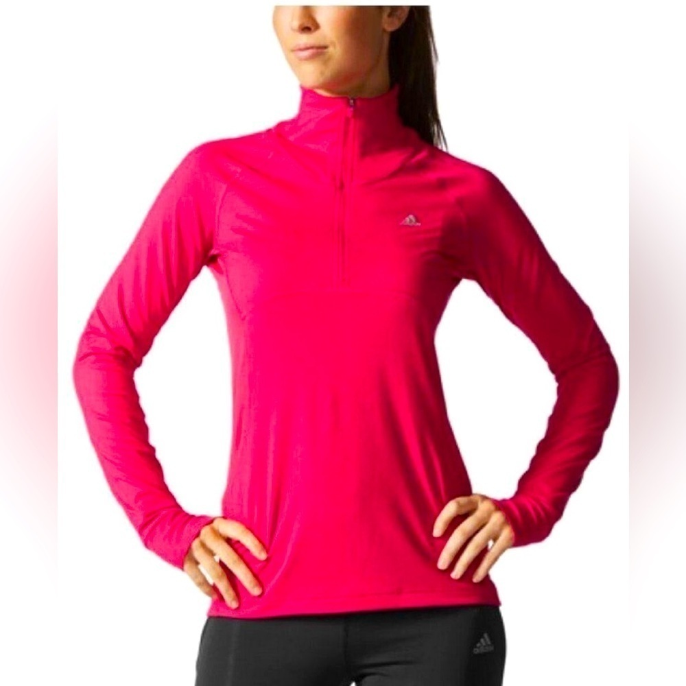 Adidas Climate women's pullover active wear qtr zip long sleeve‎ top Sz-M. Y13